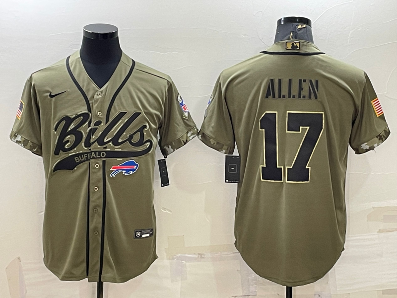 Men's Buffalo Bills #17 Josh Allen 2022 Olive Salute to Service Cool Base Stitched Baseball Jersey Men's Buffalo Bills #17 Josh Allen 2022 Olive Salute to Service Cool Base Stitched Baseball Jersey